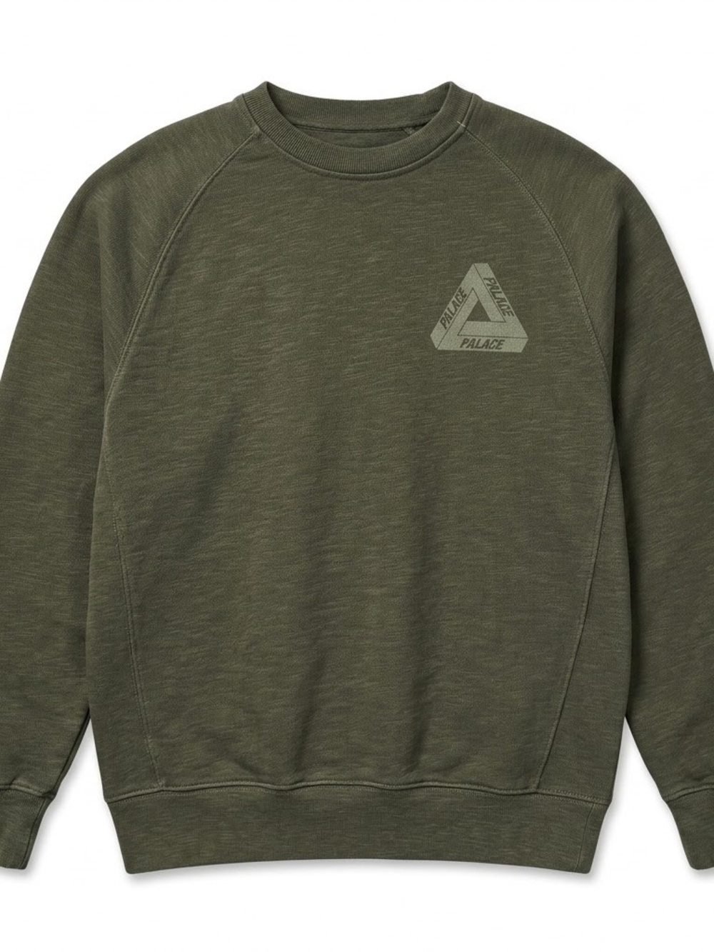 Palace Skateboards Tri-Ferg Slub Crewneck Sweatshirt Olive Grey Size S